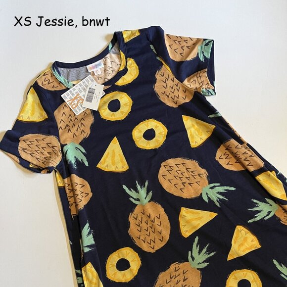 XS Lularoe Jessie a-line dress, black with pineapples - Picture 1 of 2